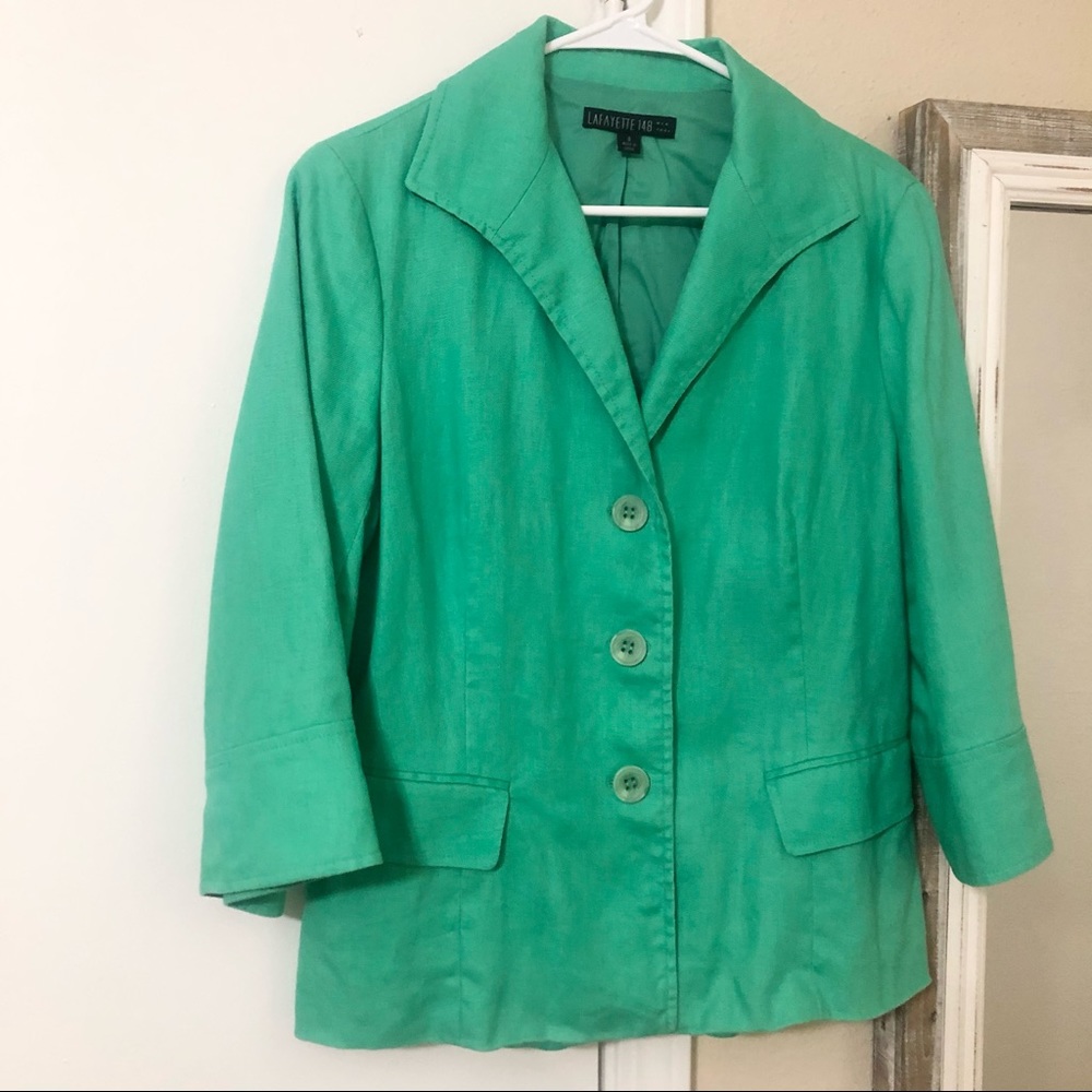 Lafayette 148 Green 100% Linen Blazer size 8